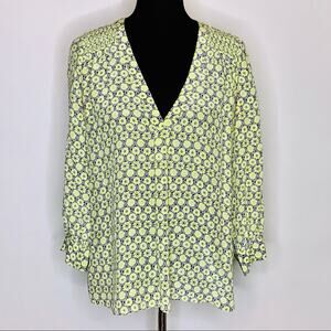 Joie yellow blue floral v neck silk top size Small
